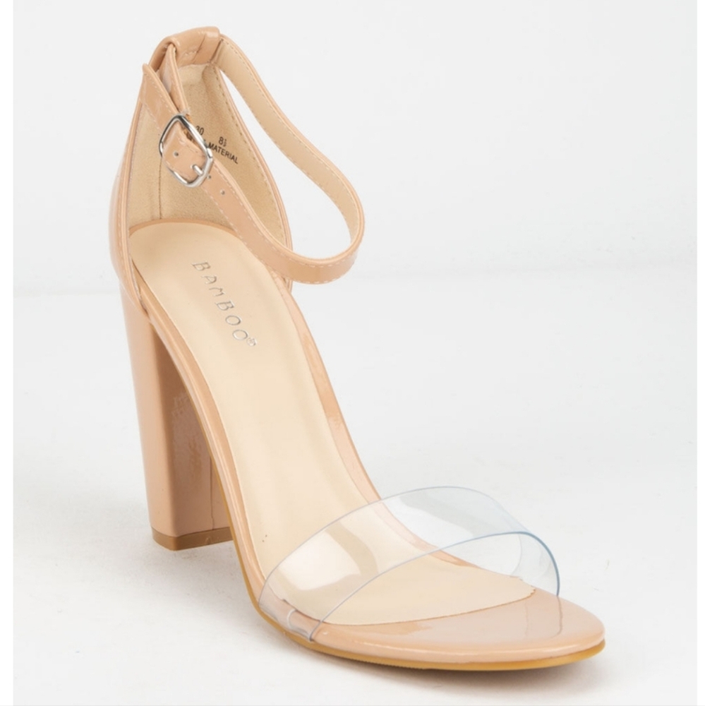 NEW Clear Ankle Strap Nude Heeled Sandals